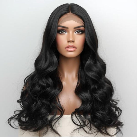 Jet Black Long Wavy Wig – Bold, Sleek & Timeless