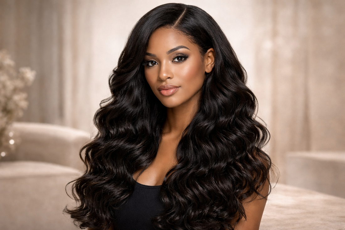 deep wave wig human hair with defined waves natural volume and middle part