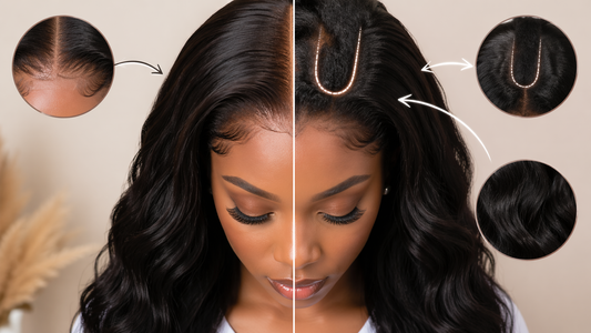 U-part wig vs full wig comparison showing natural hair blend with U-shaped opening and seamless hairline transition